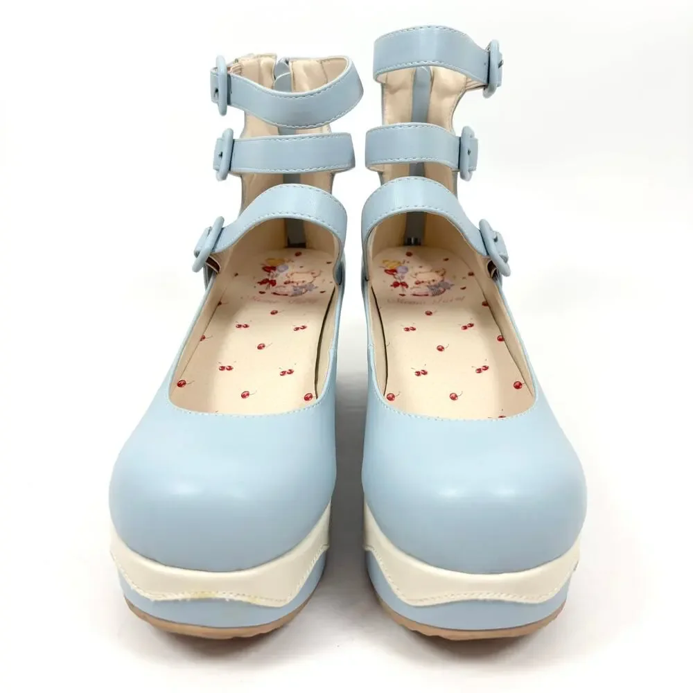 Lolita Coquette Platform Shoes Blue Ankle Strap Sz 6.5 - 7 Kawaii Cosplay‎ Hime